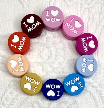 Beissmotiv Scheibe "i love mom" mehrfarbig klein