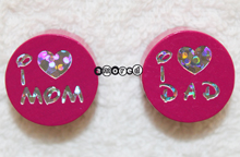 Glitzerscheiben I love Mom/Dad dunkelpink