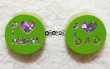 Glitzerscheiben I love Mom/Dad gelbgrün