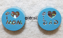 Glitzerscheiben I love Mom/Dad skyblau
