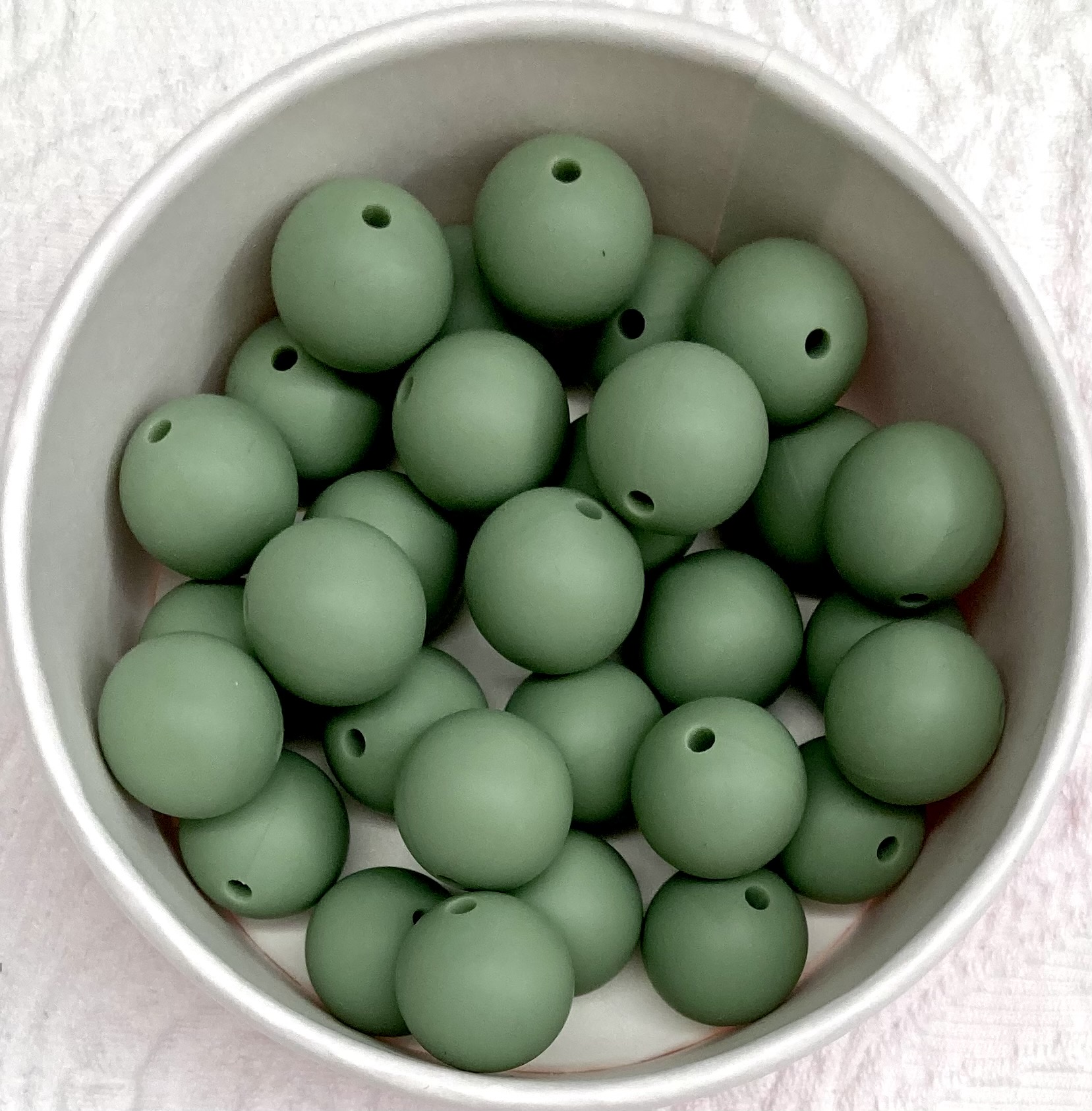 Silikonperlen 15mm moosgrün 