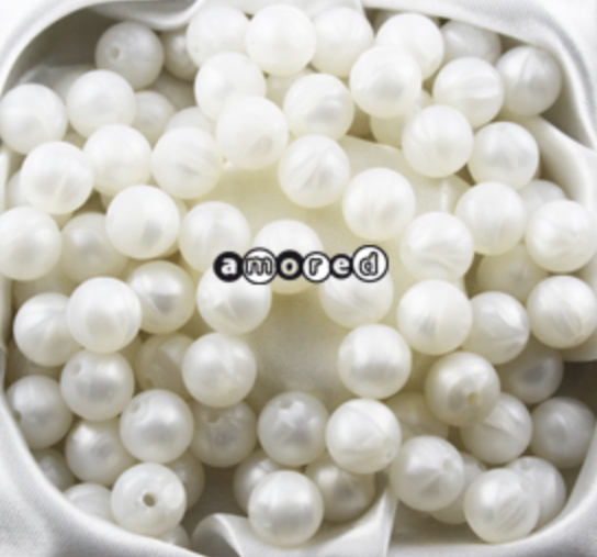 Silikonperlen 15mm weiss metallic 