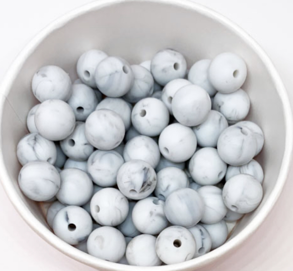 Silikonperlen 15mm Marmor grau-weiss 