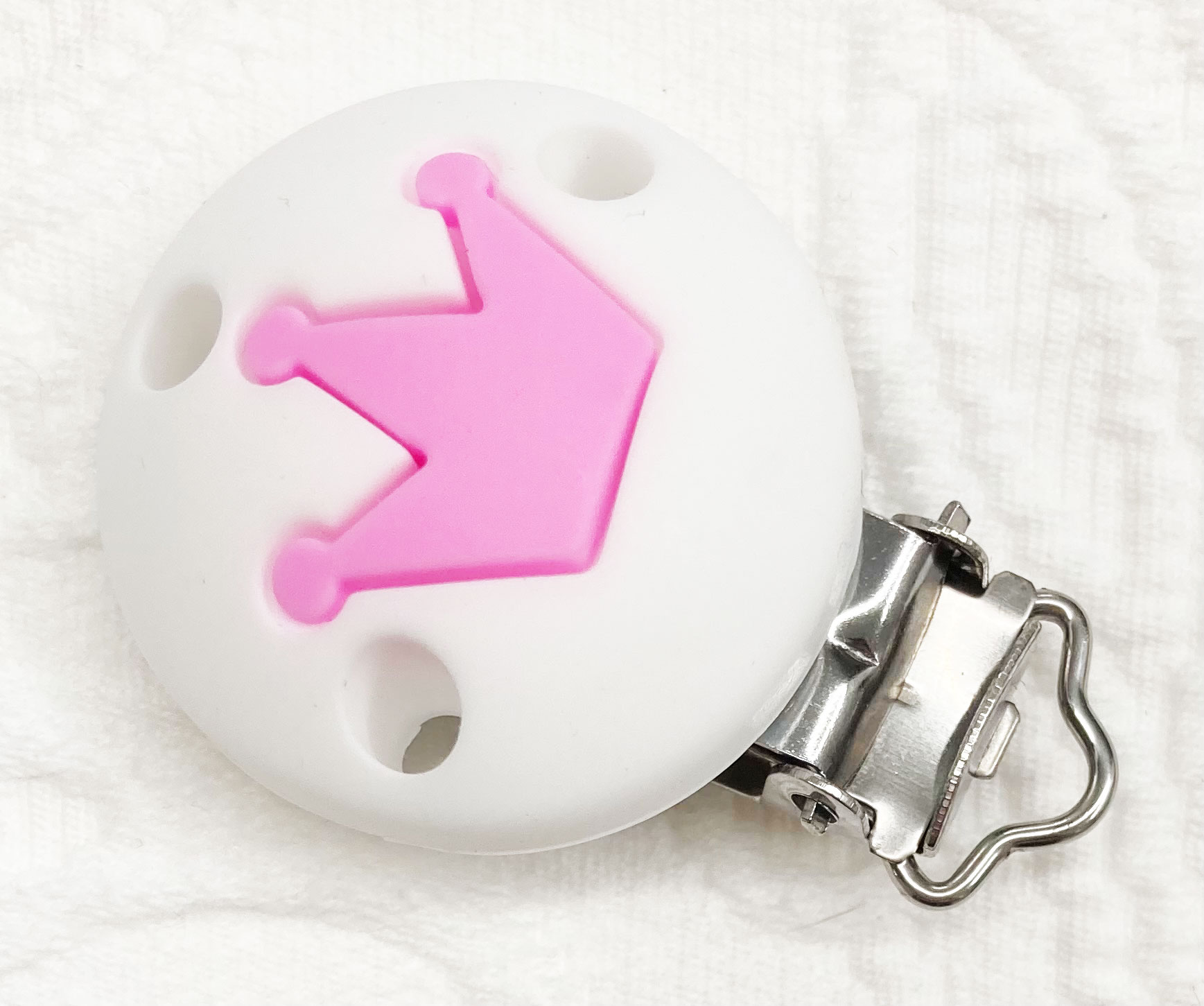 Silikonclips Krone weiss-rosa