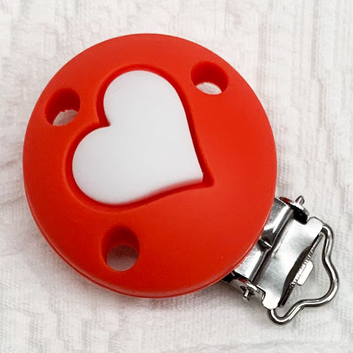 Silikonclips Herz rot-weiss 
