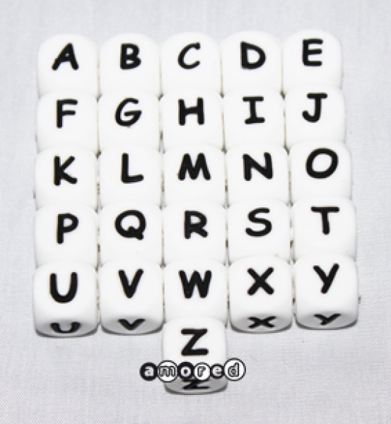 100 Stk. Silikon Buchstaben Würfel weiss 12mm gemischt